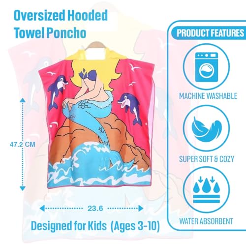Image of TONY STARK Poncho Towel for Kids, Beach Towel with Hoodie, 60x60cm Travel Towel for 1-7 Years Girls and Boys, Soft Microfiber Sleeved Poncho (Mermaid Lagoon Dreams)