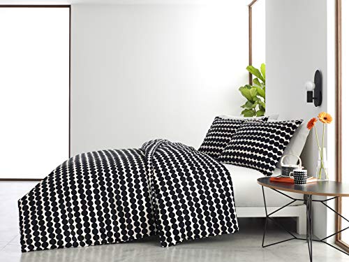 Image of MARIMEKKO - King Duvet Cover Set, Cotton Bedding with Matching Shams & Button Closure, All Season Home Decor (Rasymatto Black, King)