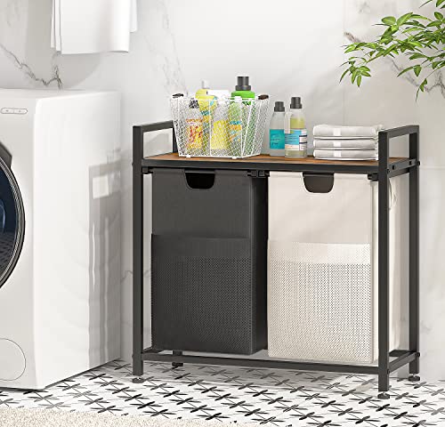 Lulive Double Laundry Hamper, Multifunctional Laundry Basket Organizer, 112L Laundry Sorter With Removable Bags And Fabric Handles, Large Top Shelf Laundry Bag For Bathroom, Dorm, Laundry Room #TOP6