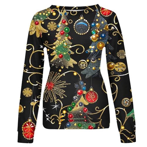 Christmas Sweatshirt for Women Crewneck Long Sleeve Glitter Xmas Tree Print Pullover Top Loose Casual Ugly Xmas Shirt4