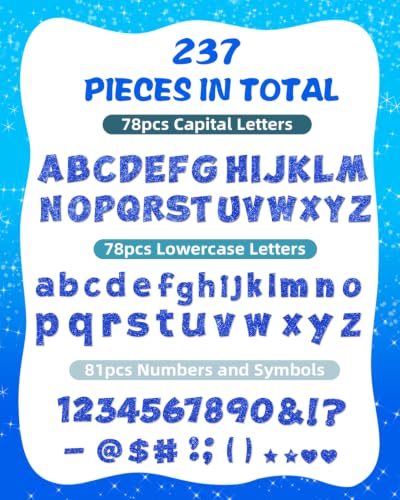 Image of 237 Pcs Glitter Bulletin Board Letters, Numbers and Punctuation 4 Inch | Cut Out Letters for Bulletin Board Decorations, Poster Board Letters Alphabet Cutouts for Classroom Wall Decor (Blue)