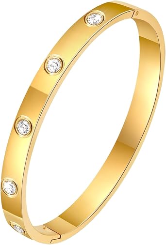 18k Gold Plated Love Friendship Bracelet with Cubic Zirconia Stones Bangle for Women Men Stainless Steel Bangle for Love Couple Jewellery Bangle Gifts