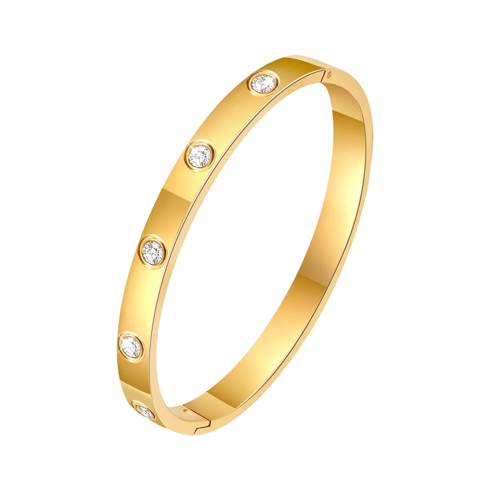 18k Gold Plated Love Friendship Bracelet with Cubic Zirconia Stones Stainless Steel Bracelet for Love Couple Jewelry Bangle Gifts