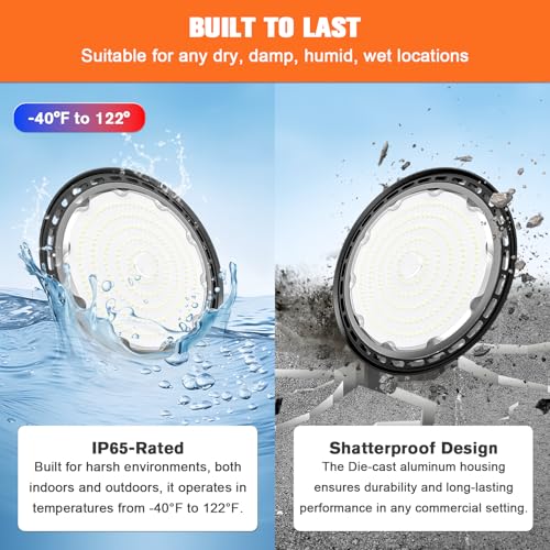 VOLISUN 6 Pack UFO Led High Bay Light 22,500LM, 150W, 5000K Daylight, 100-277V High Bay Led Shop Light, ETL Listed Commercial Bay Lighting for Garage Workshop Barn Factory Warehouse by VOLISUN - Used condition - Image 3