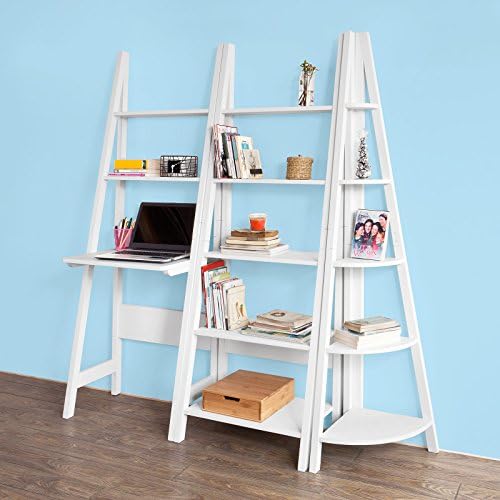 SoBuy® White Wooden Storage Display Shelving Ladder Shelf with Desk and 2 Shelves, 64x39x180cm, FRG60-W