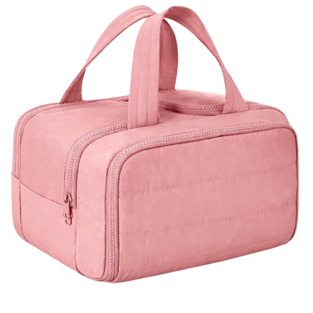 avani enterprises Travel Toiletry Bag with Wide-Open Zipper Design, Multi-Compartment Cosmetic Organizer with Handle, Pink, Approx-picture-27