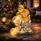 Cat Garden Statue, Orange Cats with Bubble Solar Lights, Cat Lovers Gifts