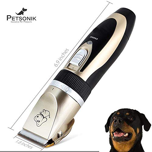 Petsonik Dog Clippers For Thick Coats | Professional Heavy Duty Dog Clippers | Electric Hair Clippers For Dogs, Cats, Horses And All Animal Large Or Small | Cordless Pet Shaver #TOP6