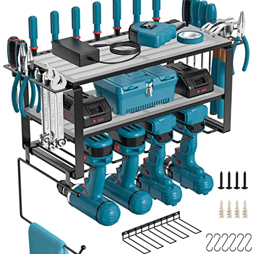 Favbal Power Tool Organizer Storage Rack Heavy Duty Wall Mounted Floating Shelf Charging Station For Garage Workshop Holder For Handheld & Cordless Drill Tools Perfect Gifts For Men Father's Day #TOP11