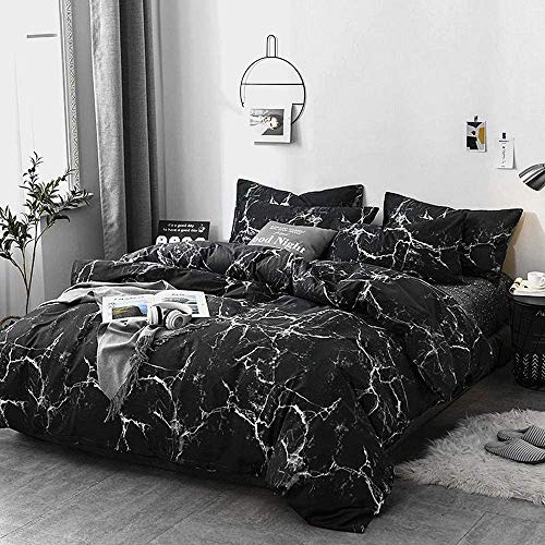 Houseri Black Comforter King Size Black Marble Comforter Sets King Black And White Comforter Marble Bedding Men Women Modern Black And Grey Comforter King Abstract Black King Size Comforter Set #TOP1