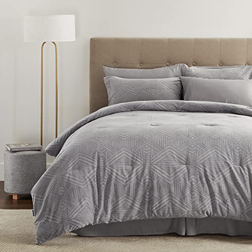 Bedsure Bedding Sets King Size - 8 Piece Bed in a Bag Jacquard Comforter Set with Sheets, All Season Reversible Grey Bed Set with Comforter, Sheet, Pillow Sham and Pillowcase (King, Grey)