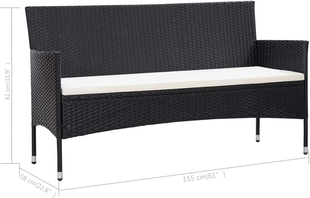 Modern 3-Seater Outdoor Sofa Grey PE Rattan Steel Frame Polyester Fabric Cushions Weather-Resistant Patio Furniture for Balcony