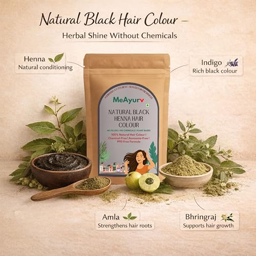 Image of Natural Black Henna Hair Colour, PPD-Free & Ammonia-Free Dye with Indigo for 100% Grey Coverage, Herbal Hair Color 55g