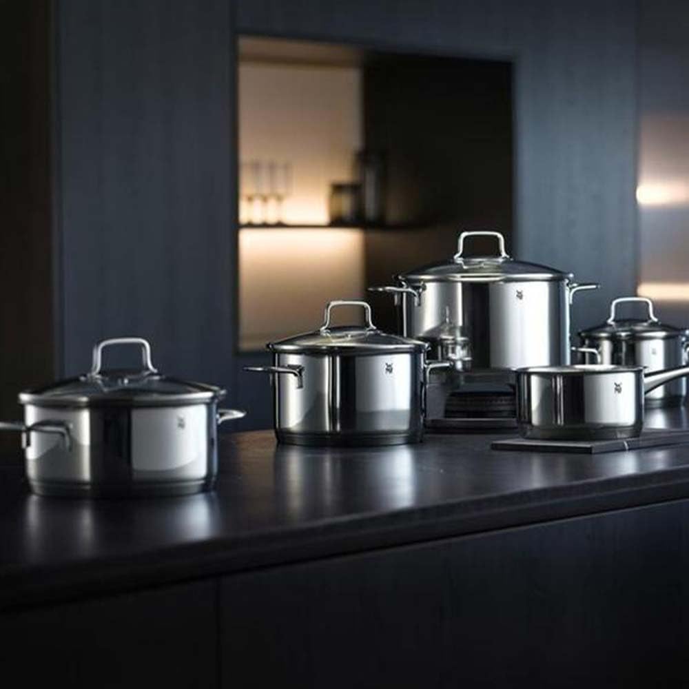 WMF Astoria Topfset Induktion 5-teilig, Kochtopf Set mit Glasdeckel, Cromargan Edelstahl poliert, Induktions Töpfe Set unbeschichtet
