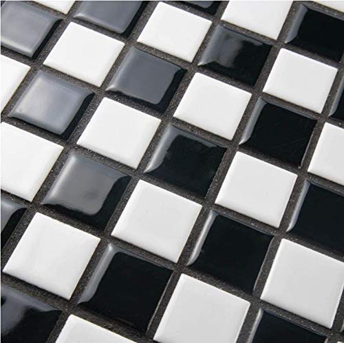 Square Checkered Tile Black & White Porcelain Mosaic Shiny Look Designed In Italy ((1 Sheet)) #TOP1