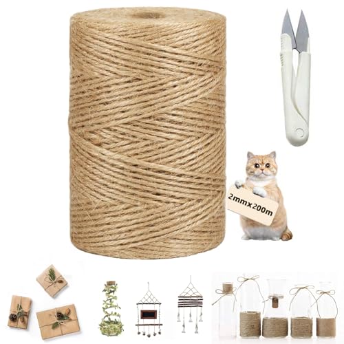 El Mejor Listado de Rollos de hebras los 10 mejores. 48 TAGNEFLOR Mecate de Yute Natural 2mm x 200m, Resistente y Sin Olor,Cuerda de Yute Ideal para Manualidades, Jardinería, Embalaje Regalos y Decoración, Rollo de Hilo Ecológico