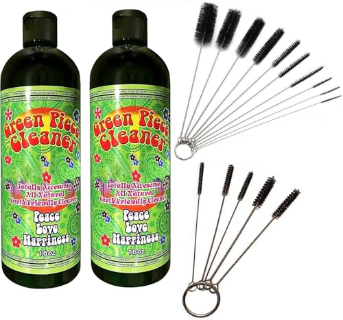 Green Piece Glass Cleaners with 2 bottles and 15 nylon tube brushes