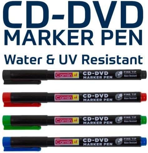 Camlin 4 x FINE TIP CD DVD PERMANENT MARKER PENS RED-GREEN-BLUE-BLACK WATER/UV RESIST