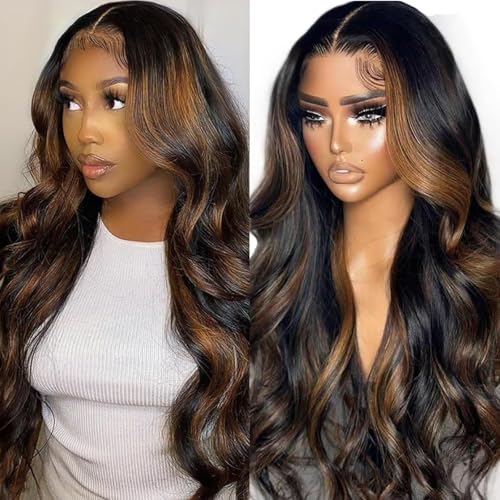 Image of MUZOJET 1B /30 Highlight Ombre Balayage 13x6 Lace Front Wigs Human Hair Black and Blonde FB30 HD Transparent Lace Front Wig Human Hair Pre Plucked with Baby Hair for Black Women 180% Density 30 Inch