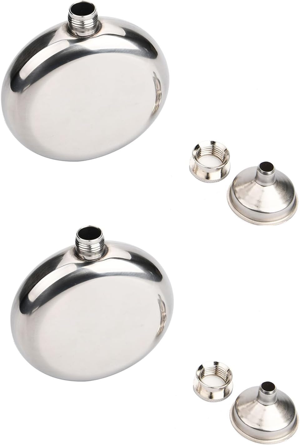 Flasks for Liquor for Men, 2 Pack Stainless Steel Flask Kettles with Funnel Bottles for Drinking Whiskey, Silver, Round 5 Oz, Suitable for Camping, Hiking, Fishing