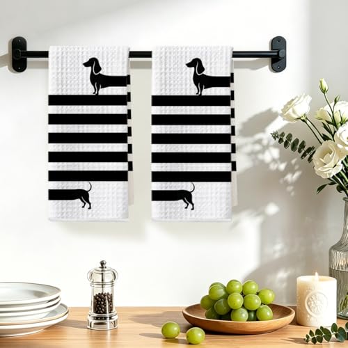 Image of Hanamiya Na 2 Pcs (Very) Long Dachshund Kitchen Towels 24x14 Inch, Dachshund Gifts Reusable Dish Towels for Kitchen Bathroom Decor, Waffle Weave Hand Cloth Tea Towel, Funny Dog Gifts for Women Friend