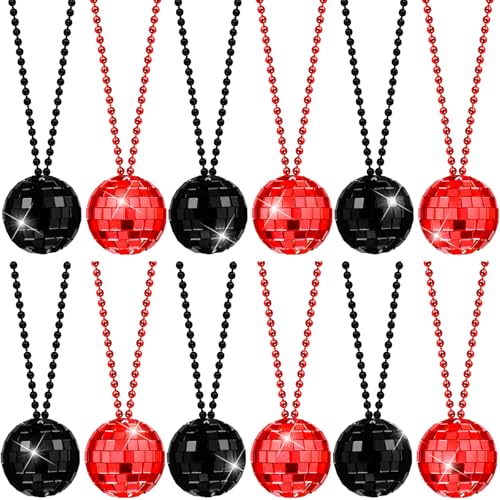 Hicarer 12 Pcs Disco Ball Necklaces 70s Party Mirror Gothic