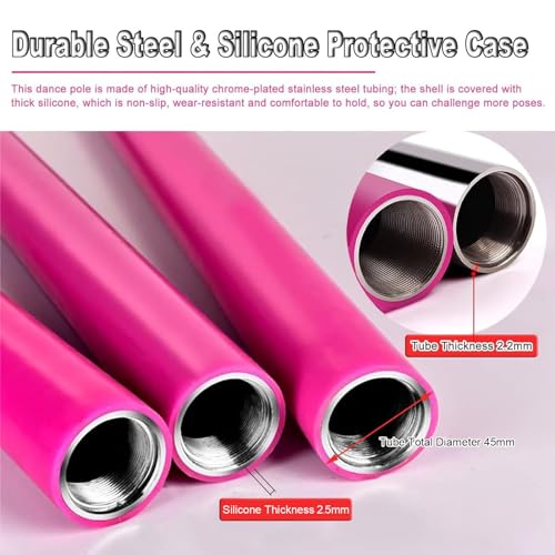 Barre de danse portable 45 mm rose avec grip silicone antidérapant et modes spin et fixe