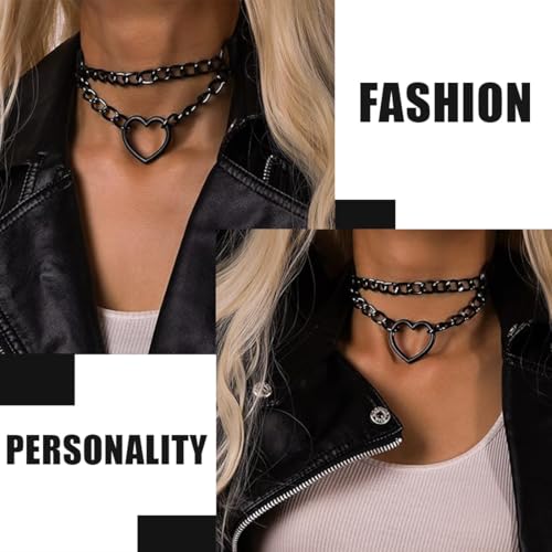 XUZOPIM Schwarzer Gotischer Choker Halskette mit Herzen-PU-Leder-Kette - anpassbarer Retro-Kragen für Frauen und Mädchen