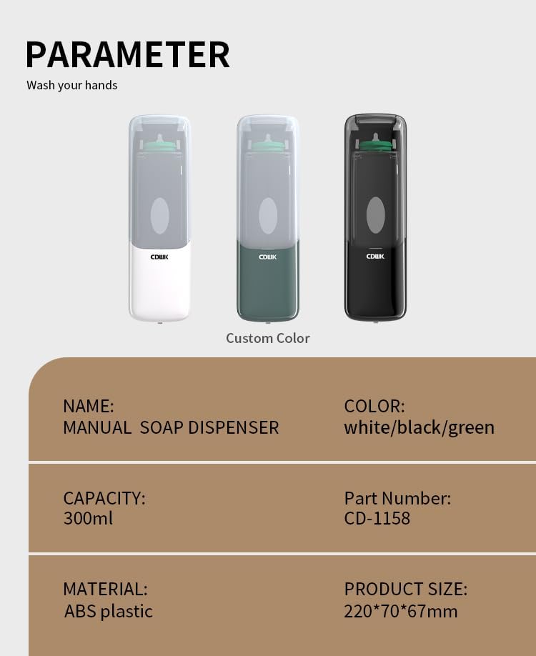 Miniatura 8 de Dispensador de jabón de manos para baño, dispensador de jabón de baño de 10 fl.oz10.1 fl oz, montaje en pared, dispensador de desinfectante de manos