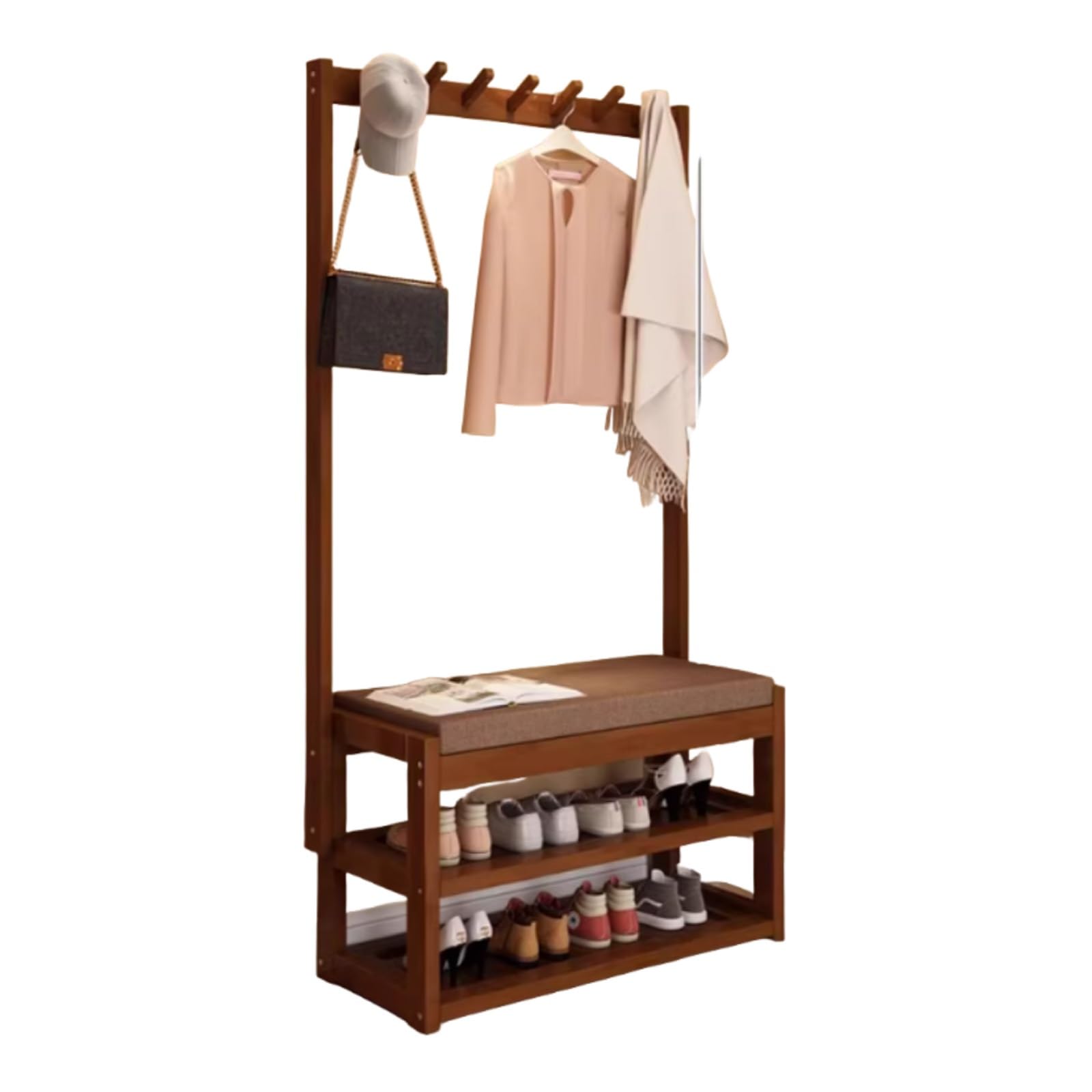 Porte-manteau 3 en 1 en bambou : la solution gain de place pour petite entrée