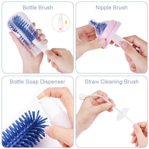 Vicloon 5 in 1 Travel Baby Bottle Set - Portable Silicone Bottle Brush, Straw & Pacifier Brush, Drying Rack, Dispensing Bottles, Purple - Image 3