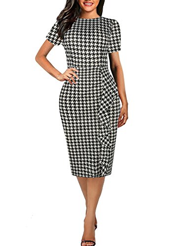 CISMARK Women's Vintage Short Sleeve Polka Dot Falbala Fold Slim Fit Pencil Dress