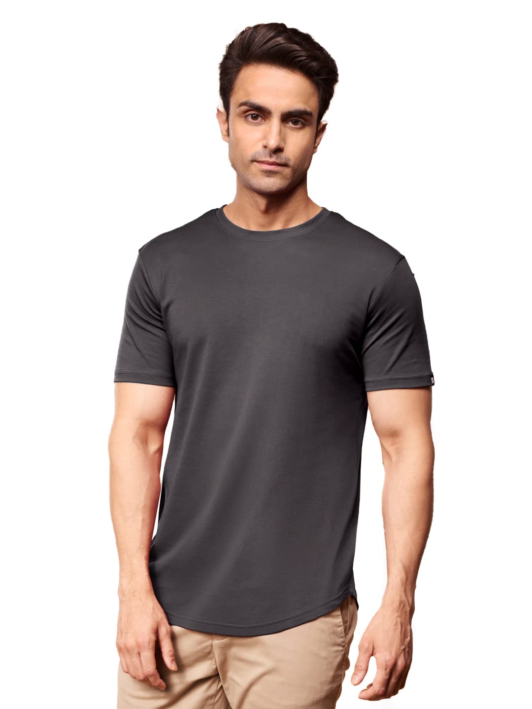 Men Charcoal Solid Supima Drop Cut T-Shirts