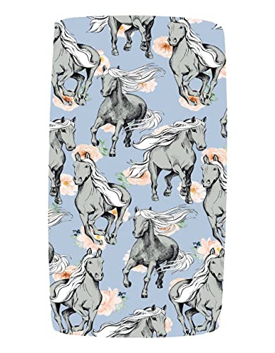 Image of Dear Baby Gear - Baby Crib Sheets - Toddler Bed Sheets - Breathable Fitted Bed Sheet - Nursery Bedding - Crib Mattress Sheet for Girls & Boys - 52x28x10 (Ponies & Peonies on Lavender Gray Print)