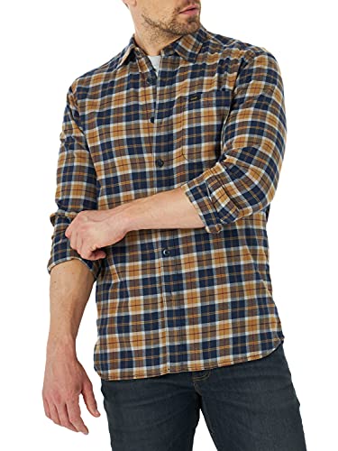 Lee Men s All Purpose Classic Fit Long Sleeve Shirt, Navy Brown Plaid-Stretch Twill, Large