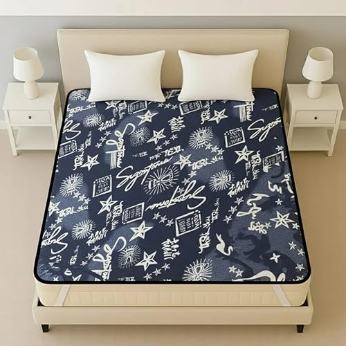 Image of PVC Waterproof Mattress Protector | 100% Waterproof Fitted Bed Cover | Soft, Breathable & Hypoallergenic | Protects Against Spills, Sweat, Dust & Stains | (Navy Blue, 72 inchx78 inch)
