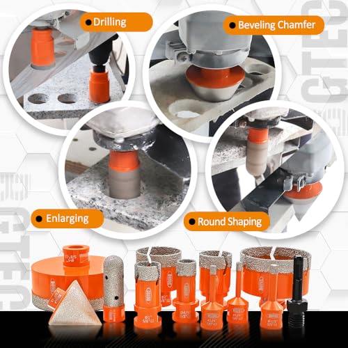 Image of BGTEC Diamond Hole Saw Kit Marsonry Drill Bits,5 /8-11 Thread 12pcs 6 /6 /8 /20 /25 /35 /50 /75 /100mm Drill Bits+20mm Milling Finger Bit+2 inch chamfering Bit+SDS for Granite Marble Porcelain Tile Ceramic