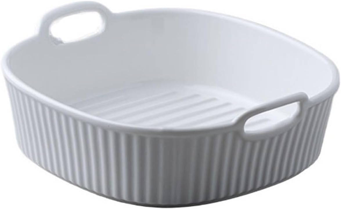 Baking Dish وعاء خبز الأرز المربع بالجبنة للفرن والميكروويف من السيراميك وطبق الخبز ووعاء حساء الأذن المزدوج Lasagne Dish(أبيض,17.7cm)