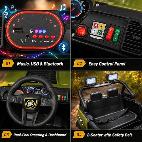 Image of Wish Master 4x4 Off-Road Electric Ride-On Jeep for Kids | 12V Battery, Remote & Manual Drive | Big Size Jeep with Music, Lights & Safety Belt