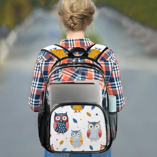 Cute Owls Hand Painted Clear Backpack Stadium Approved PVC Backpacks for Adults Heavy Duty Clear Bag for Work Security Travel College3