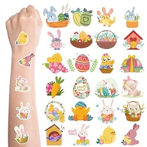 240 Pcs Easter Temporary Tattoos,Easter Egg Bunny Rabbit Stickers 120 Different Designs for Easter Theme Party Favors