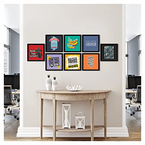 Image of PAPER PLANE DESIGN Motivational Quotes Wall Framed Poster, Office Wall Decor, Inpirational Wall Frames with Quotes.Set of 8 (10 x 10 Inch) (MDF POSTERS)