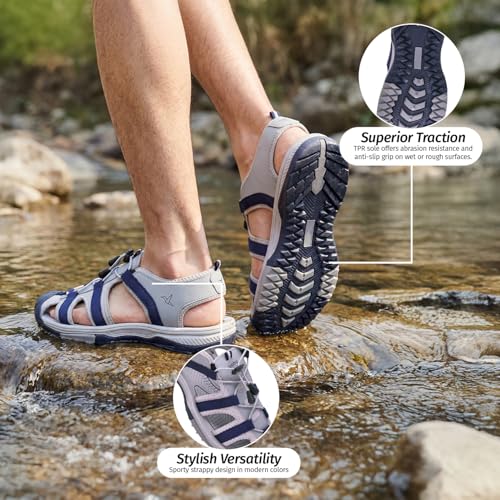 Image of YOHO Men Sports Sandals TrailEazy | Thick EVA Molded Sole for Shock Absorption, Adjustable Laces, Comfortable & Lightweight Floaters | Outdoor Casual Wear Footwear