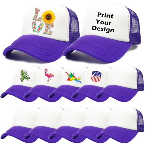 Image of 12 Pack Sublimation Blank Mesh Trucker Hats Bulk, DIY Heat Press Baseball Hat Pack, Sports Outdoor Snapback Cap