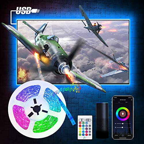 Smart 2M LED TV Hintergrundbeleuchtung, Etersky Alexa Led Fernseher Strip Streifen, RGB Wlan Lichtband kompatibel mit Alexa, Google Assiatant, Sync mit Musik für 40-55 TV-Bildschirm und PC-Monitor