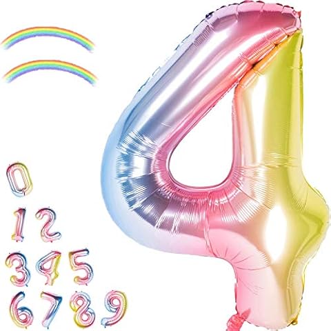 40 Inch Giant Foil Balloons Gradient Color Number Ballons Rainbow Party Balloons (40 INCH, Light Rainbow 4) Cover