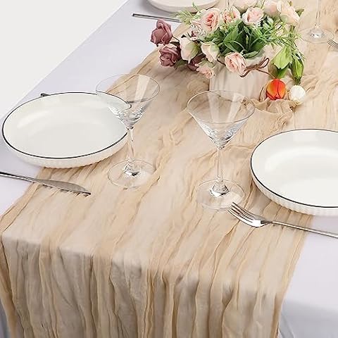 2 Pack Beige Cheesecloth Table Runners Cover