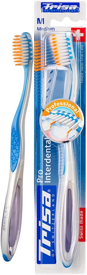 Pro Interdental Medium Professional Cleaning AdultToothbrush, with Travel Cap, Finest Swiss Oral Care, 1 Pc. Assorted color