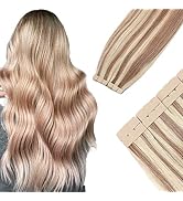 Benehair Tape in Hair Extensions Human Hair 18inch Balayage Golden Brown Highlighted Bleach Blond...