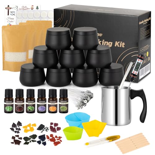 Yvgoov Kit de Fabrication de Bougies Coffret Bougies Parfumées Cadeau DIY Kit Bougies à Faire Soi Même avec 8 Boîtes de Bougie noir, Cire de Soja de 500g,...